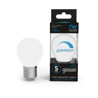 Лампа светодиодная Black 7Вт P45 шар 4100К нейтр. бел. E27 590лм диммир. GAUSS 105102307-D