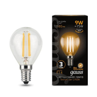 Лампа светодиодная филаментная Black Filament 9Вт P45 шар 2700К тепл. бел. E14 680лм GAUSS 105801109