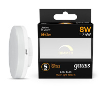 Лампа светодиодная Black 8Вт таблетка 3000К тепл. бел. GX53 660лм диммир. GAUSS 108408108-D