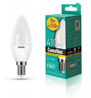 Лампа светодиодная LED5-C35/830/E14 5Вт свеча 3000К тепл. бел. E14 390лм 220-240В Camelion 12031