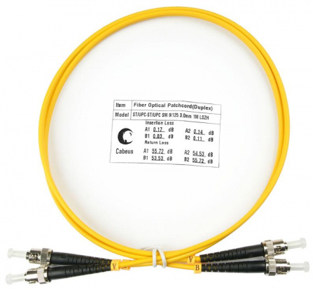 Шнур оптический FOP(d)-9-ST-ST-1m duplex ST-ST 9/125 sm 1м LSZH Cabeus 7552c