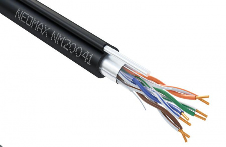 Кабель витая пара F/UTP кат.5e 4х2х24AWG solid CU (0.52мм) PE + ТРОС OUTDOOR черн. (уп.305м) NEOMAX NM20041