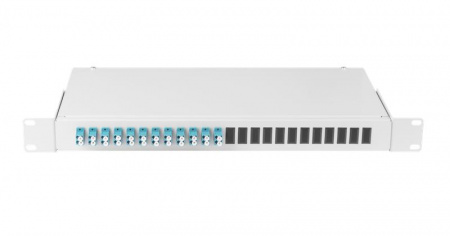 Кросс оптический 19дюйм 1U 24 порта LC/UPC(12 двойных LC/UPC адаптеров) SM 9/125 OS2 стальной сер. в комплекте: адаптеры монтаж. шнуры 1м сплайс-кассета с крышкой гильзы заглушки NIKOMAX NMF-RP24LCUS2-WS-ES-1U-GY