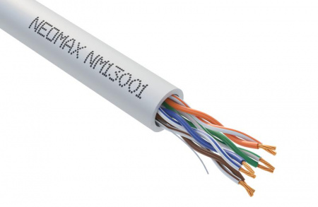 Кабель витая пара U/UTP кат.5e 4х2х24AWG stranded CU (7/0.18) PVC сер. (уп.305м) NEOMAX NM13001