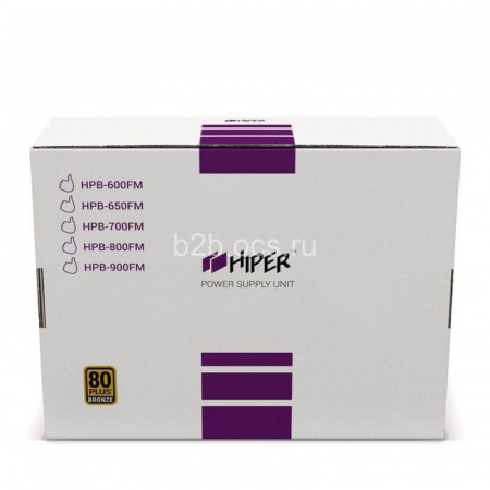 Блок питания HPB-800FM PSU HPB-800FM (ATX 2.31 800Вт ActivePFC 140мм fan Full-modular Black) 80+ BOX HIPER 1000556656