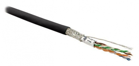 Кабель витая пара экранир. SF/UTP кат. 6 4 пары (26 AWG) мж (patch) экран-фольга+медная оплетка LSZH SFUTP4-C6-P26-IN-LSZH-BK-500 Ч (уп.500м) Hyperline 445047