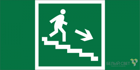 Знак безопасности NPU-2110.E13 "Напр. к эвакуац. выходу по лестн. вниз (прав.)" Белый свет a11854