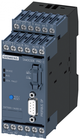 Модуль базовый 1 SIMOCODE pro c profibus dp-интерфейс 12 мбит/с rs485 4 входа / 3 выхода свободно параметрируемые us: AC/DC 110-240В термисторная защита двигателя моностабильные выходы Siemens 3UF70001AU000