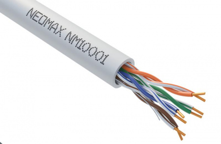 Кабель витая пара U/UTP кат.5e 4х2х24AWG solid CU (0.489мм) PVC сер. (уп.305м) NEOMAX NM10001