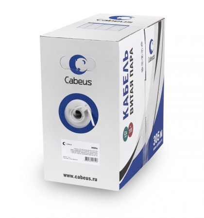 Кабель витая пара U/UTP кат.5e 4х2х24AWG solid PVC нг(А)-LS UTP-4P-Cat.5e-SOLID-GY-LIGHT сер. (уп.305м) Cabeus 9995c