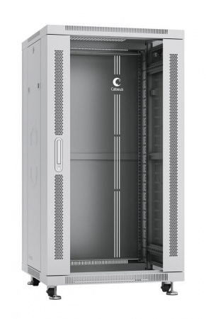 Шкаф монтажный телекоммуникационный напольный SH-05C-22U60/60 19дюйм для распред. и серверн. оборудования 22U 600х600х1166мм передн. стеклян. и задн. сплошн. метал. двери ручка с замком сер. (RAL 7035) Cabeus 7044c