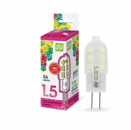Лампа светодиодная LED-JC-standard 1.5Вт 12В 6500К G4 135лм ASD 4690612026367