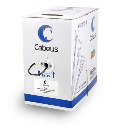 Кабель витая пара U/UTP кат.5e 4х2х24AWG solid PVC нг(А)-LS UTP-4P-Cat.5e-SOLID-BK черн. (уп.305м) Cabeus 7252c