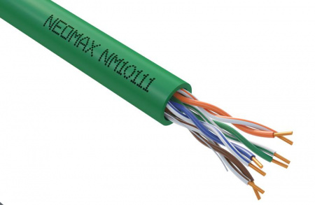 Кабель витая пара U/UTP кат.5e 4х2х24AWG solid CU (0.51мм) LSZH нг(А)-HF зел. (уп.305м) NEOMAX NM10111