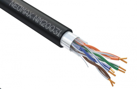 Кабель витая пара F/UTP кат.5e 4х2х24AWG solid CU (0.52мм) PE OUTDOOR черн. (уп.305м) NEOMAX NM20031