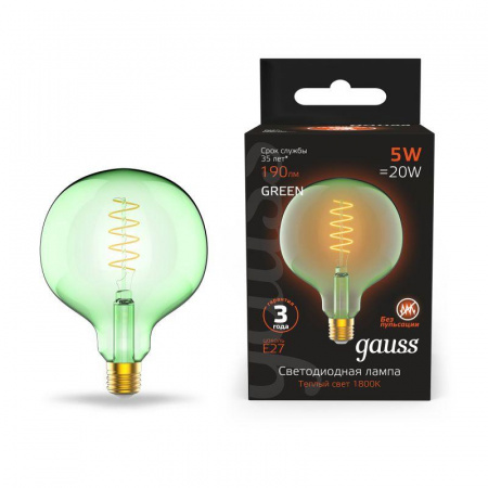 Лампа светодиодная филаментная Black Filament 5Вт G125 шар 1800К тепл. бел. E27 190лм GAUSS 1012802105