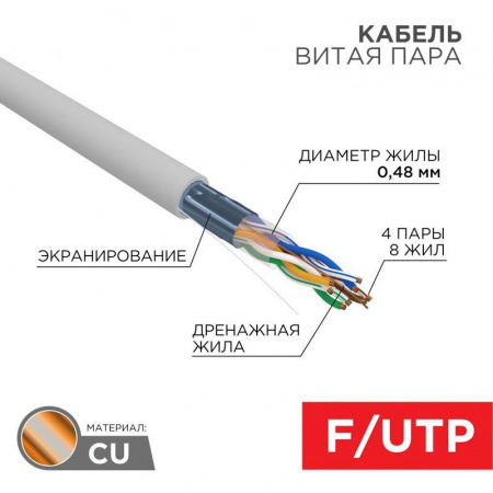 Кабель витая пара F/UTP 4х2х24AWG кат.5 сер. (уп.100м) PROCONNECT 01-0152-100
