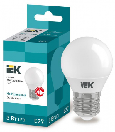 Лампа светодиодная Eco G45 3Вт шар 4000К нейтр. бел. E27 216лм 230-240В IEK LLE-G45-3-230-40-E27
