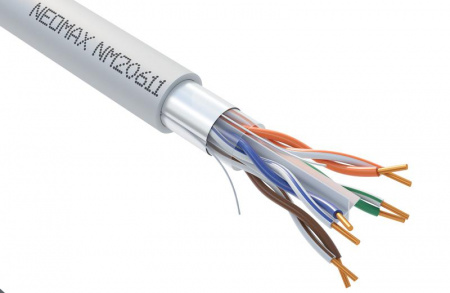 Кабель витая пара F/UTP кат.6 4х2х23AWG solid CU (0.57мм) LSZH нг(А)-HF сер. (уп.305м) NEOMAX NM20611