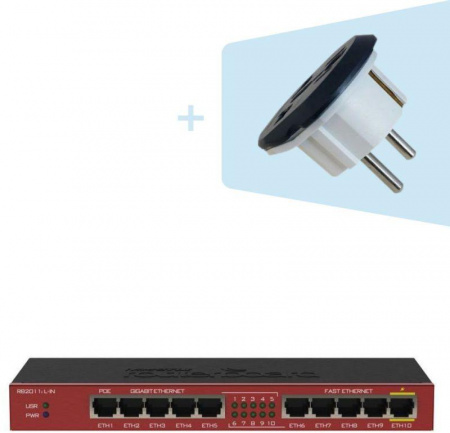 Маршрутизатор 5UTP 10/100Mbps + 5UTP 10/100/1000Mbps MikroTik 1861485