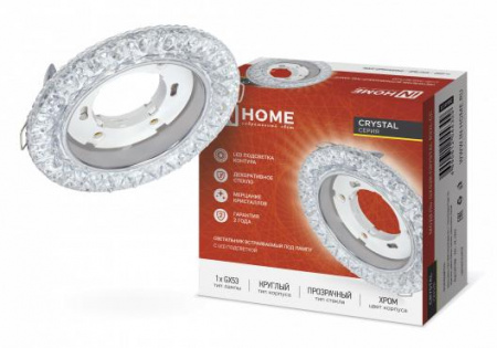 Светильник встраиваемый GX53R-crystal R32L-CC с подсветкой 4К под GX53 прозрачн./хром IN HOME 4690612044309
