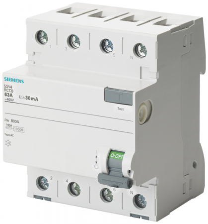 Выключатель диф. тока 3+N-п 25А 30мА 400В УЗО тип AC SIEMENS 5SV43420