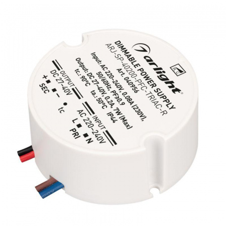 Блок питания ARJ-SP-40200-PFC-TRIAC-R (7Вт 27-40В 200мА) (IP44 пластик) Arlight 040956