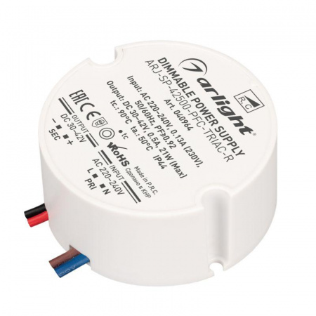 Блок питания ARJ-SP-42500-PFC-TRIAC-R (21Вт 30-42В 500мА) (IP44 пластик) Arlight 040964