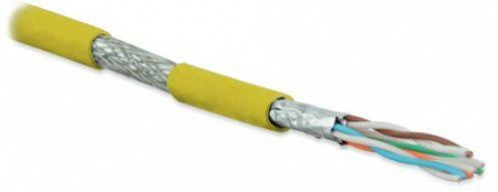 Кабель витая пара экранир. (S/FTP) кат. 6a 4 пары (23 AWG) ож (solid) каждая пара в фольге общий экран-медная оплетка для внутр. прокладки (до +60град.C) SFTP4-C6A-S23-IN-LSZH-YL-500 (уп.500м) Hyperline 388373