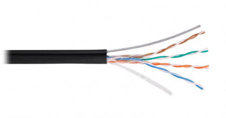 Кабель U/UTP 4 пары кат.5e класс D тест по ISO/IEC 100МГц ож BC (чистая медь) 24AWG (0.5мм) внеш. PE до -60С с мж тросом 1.25мм черн. (уп.500м) NIKOLAN NKL 4805B-BK