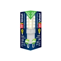 Лампа светодиодная LED-JCD-3W/3000K/G9/CL GLZ09TR 3000К упак. картон прозр. Uniel UL-00006746