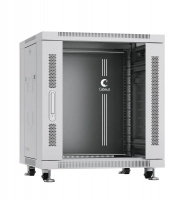 Шкаф монтажный телекоммуникационный напольный SH-05C-12U60/60 19дюйм для распред. и серверн. оборудования 12U 600х600х730мм передн. стеклян. и задн. сплошн. метал. двери ручка с замком сер. (RAL 7035) Cabeus 7645c