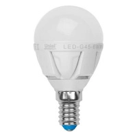 Лампа светодиодная LED-G45-6Вт/WW/E14/FR/DIM PLP01WH 6Вт шар 3000К тепл. бел. E14 600лм 220В диммир. упак. картон Uniel UL-00000694