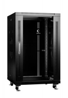 Шкаф монтажный телекоммуникационный напольный SH-05C-18U60/100-BK 19дюйм для распред. и серверн. оборудования 18U 600х1000х988мм передн. стеклян. и задн. сплошн. метал. двери ручка с замком черн. (RAL 9004) Cabeus 8539c