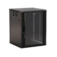 Шкаф настенный TWB-FC-1266-GP-RAL9004 19дюйм. 12U 650х600х450мм стекл. дверь с перфорацией по бокам ручка с замком с возмож. установки на ножки черн. (разобранный) Hyperline 395481
