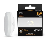 Лампа светодиодная Black 8Вт таблетка 3000К тепл. бел. GX53 660лм диммир. GAUSS 108408108-D