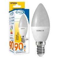 Лампа светодиодная C37 10Вт "Свеча" 2700К Е14 230В тепл. бел. IONICH 1798