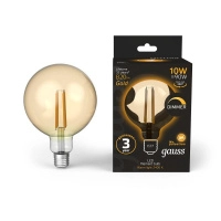 Лампа светодиодная филаментная Black Filament 10Вт G125 шар золотая 2400К тепл. бел. E27 820лм диммир. GAUSS 158802010-D