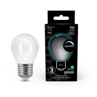 Лампа светодиодная филаментная Black Filament 9Вт P45 шар матовая 4100К нейтр. бел. E27 610лм диммир. GAUSS 105202209-D